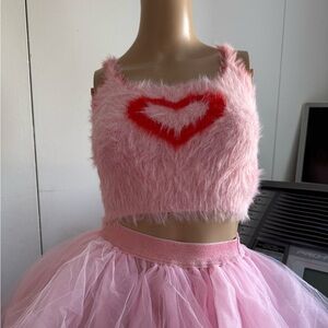 dELiA*s Pink Fuzzy Top with Red Heart